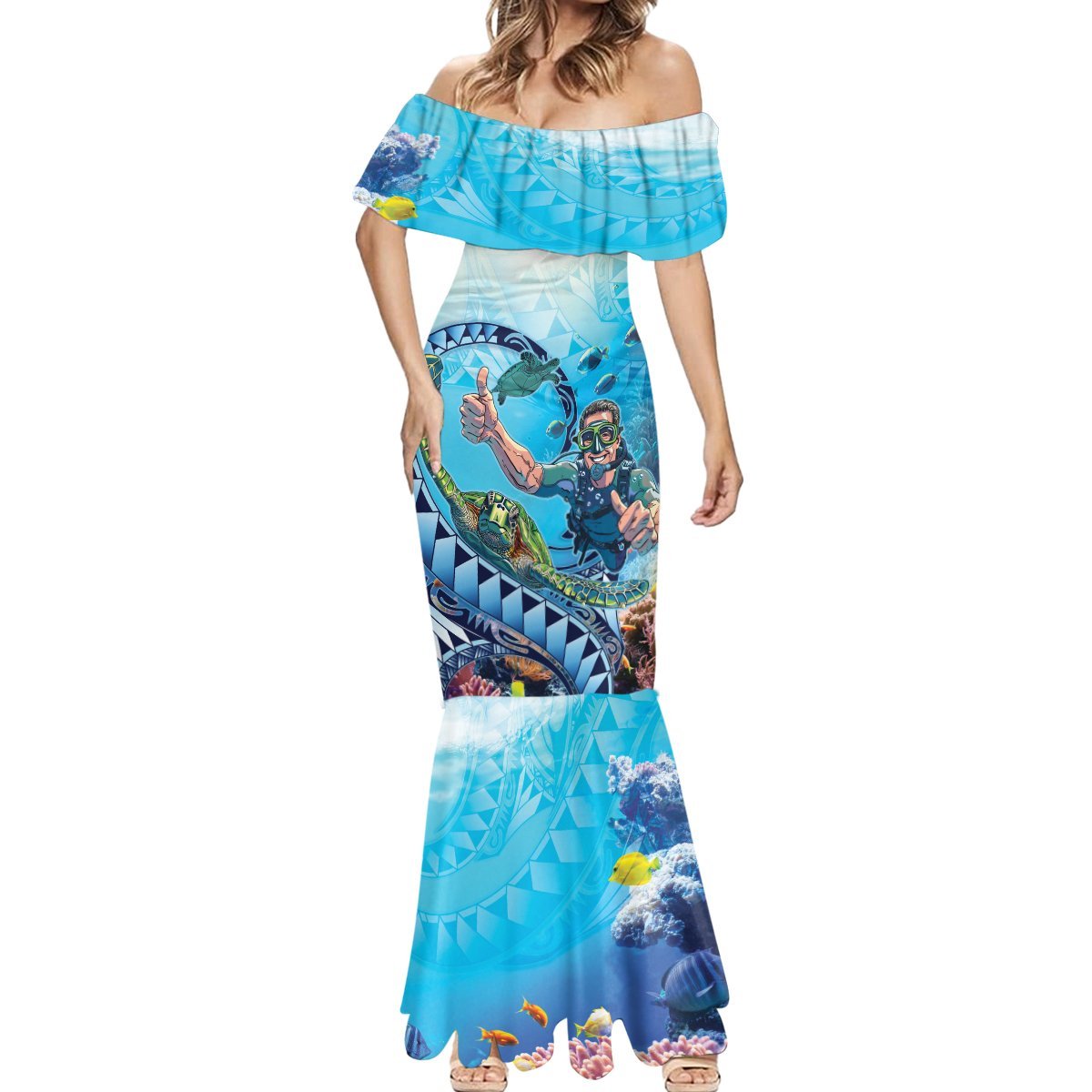 Hawaii Snorkeling Honu Turtle Mermaid Dress Under The Ocean Vibes LT14 - Polynesian Pride