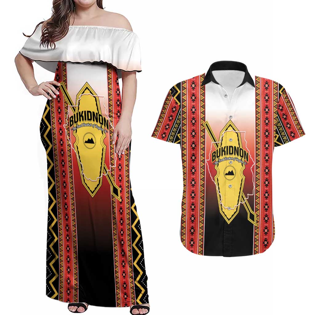 Personalised Bukidnon Philippines Couples Matching Off Shoulder Maxi Dress and Hawaiian Shirt The Food Basket of Region X LT14 Red - Polynesian Pride