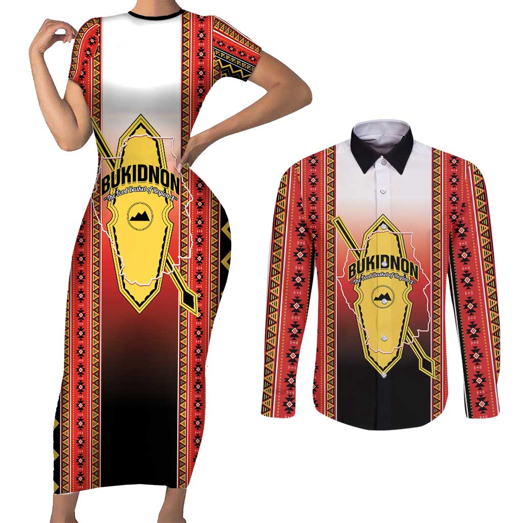 Personalised Bukidnon Philippines Couples Matching Short Sleeve Bodycon Dress and Long Sleeve Button Shirt The Food Basket of Region X LT14 Red - Polynesian Pride