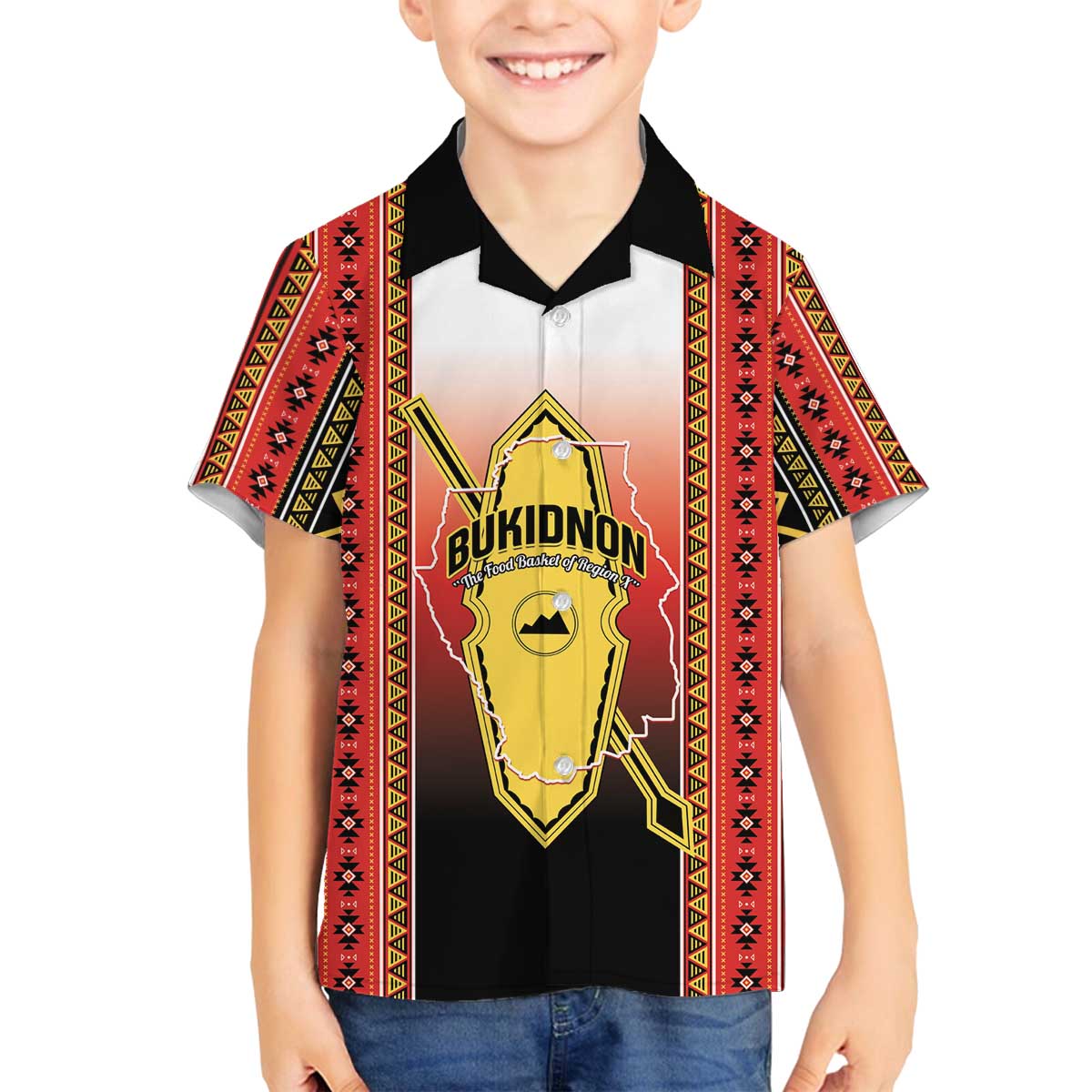 Personalised Bukidnon Philippines Family Matching Off The Shoulder Long Sleeve Dress and Hawaiian Shirt The Food Basket of Region X LT14 Son's Shirt Red - Polynesian Pride