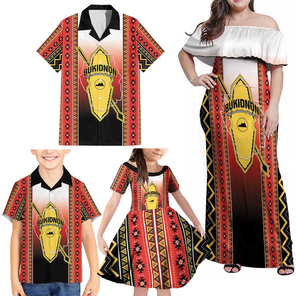Personalised Bukidnon Philippines Family Matching Off Shoulder Maxi Dress and Hawaiian Shirt The Food Basket of Region X LT14 - Polynesian Pride