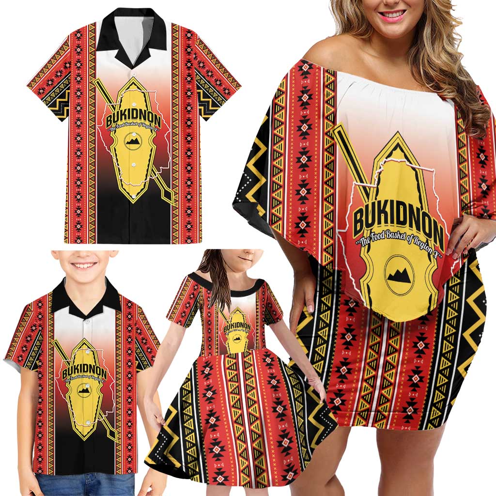 Personalised Bukidnon Philippines Family Matching Off Shoulder Short Dress and Hawaiian Shirt The Food Basket of Region X LT14 - Polynesian Pride