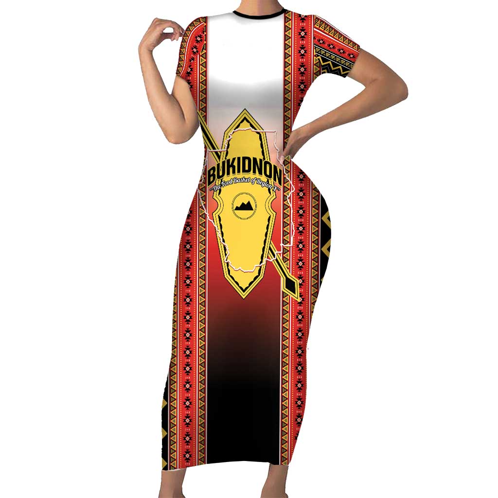 Personalised Bukidnon Philippines Short Sleeve Bodycon Dress The Food Basket of Region X LT14 Long Dress Red - Polynesian Pride