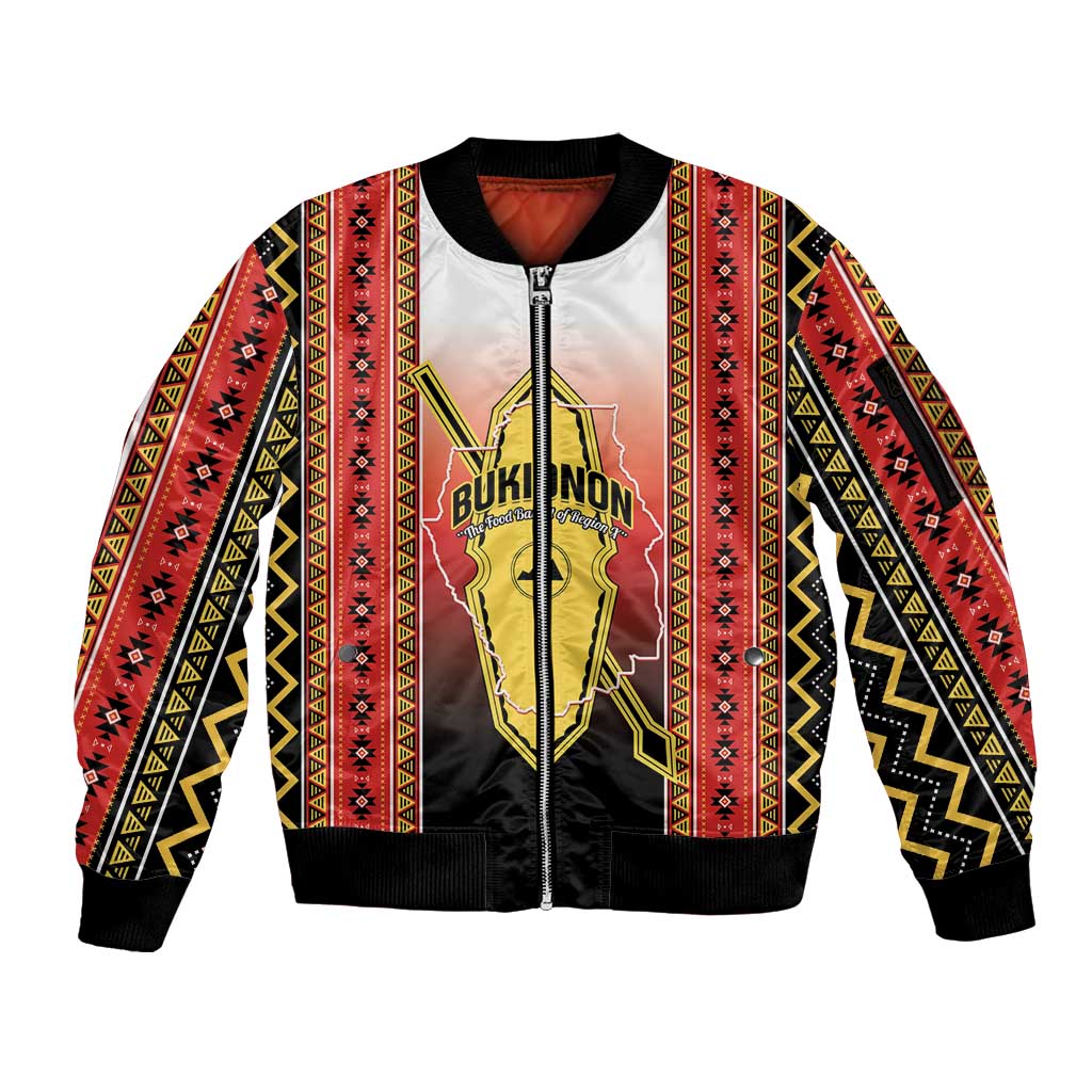 Personalised Bukidnon Philippines Sleeve Zip Bomber Jacket The Food Basket of Region X LT14 Unisex Red - Polynesian Pride