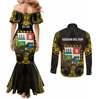 Agusan del Sur Philippines Couples Matching Mermaid Dress and Long Sleeve Button Shirt Habagatang Agusan Lolong LT14 - Polynesian Pride