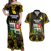 Agusan del Sur Philippines Couples Matching Off Shoulder Maxi Dress and Hawaiian Shirt Habagatang Agusan Lolong LT14 Black - Polynesian Pride