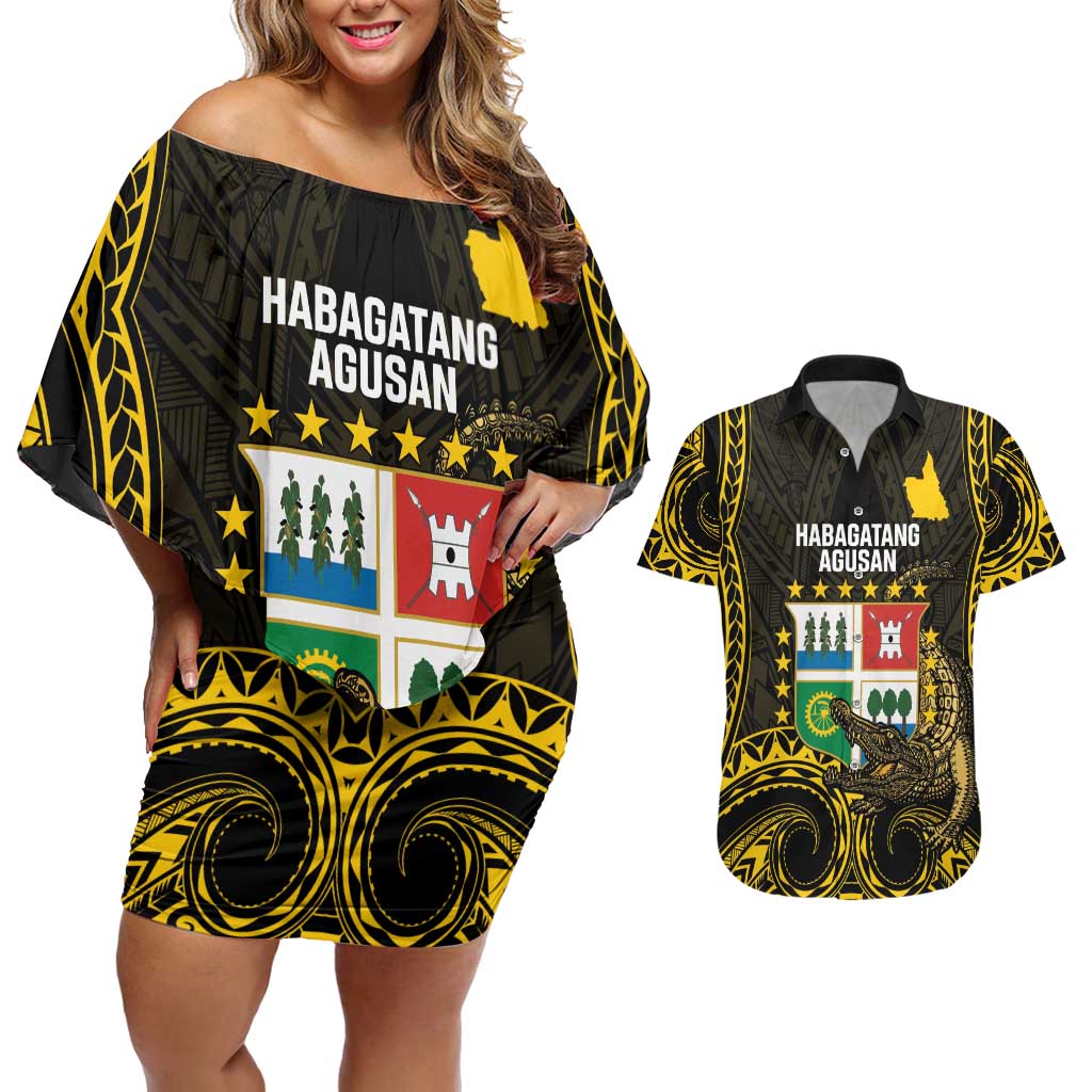Agusan del Sur Philippines Couples Matching Off Shoulder Short Dress and Hawaiian Shirt Habagatang Agusan Lolong