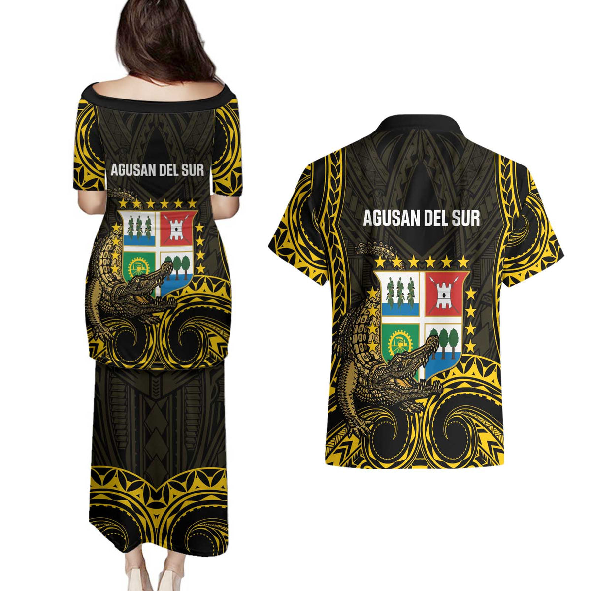 Agusan del Sur Philippines Couples Matching Puletasi and Hawaiian Shirt Habagatang Agusan Lolong LT14 - Polynesian Pride