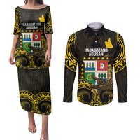 Agusan del Sur Philippines Couples Matching Puletasi and Long Sleeve Button Shirt Habagatang Agusan Lolong LT14 Black - Polynesian Pride
