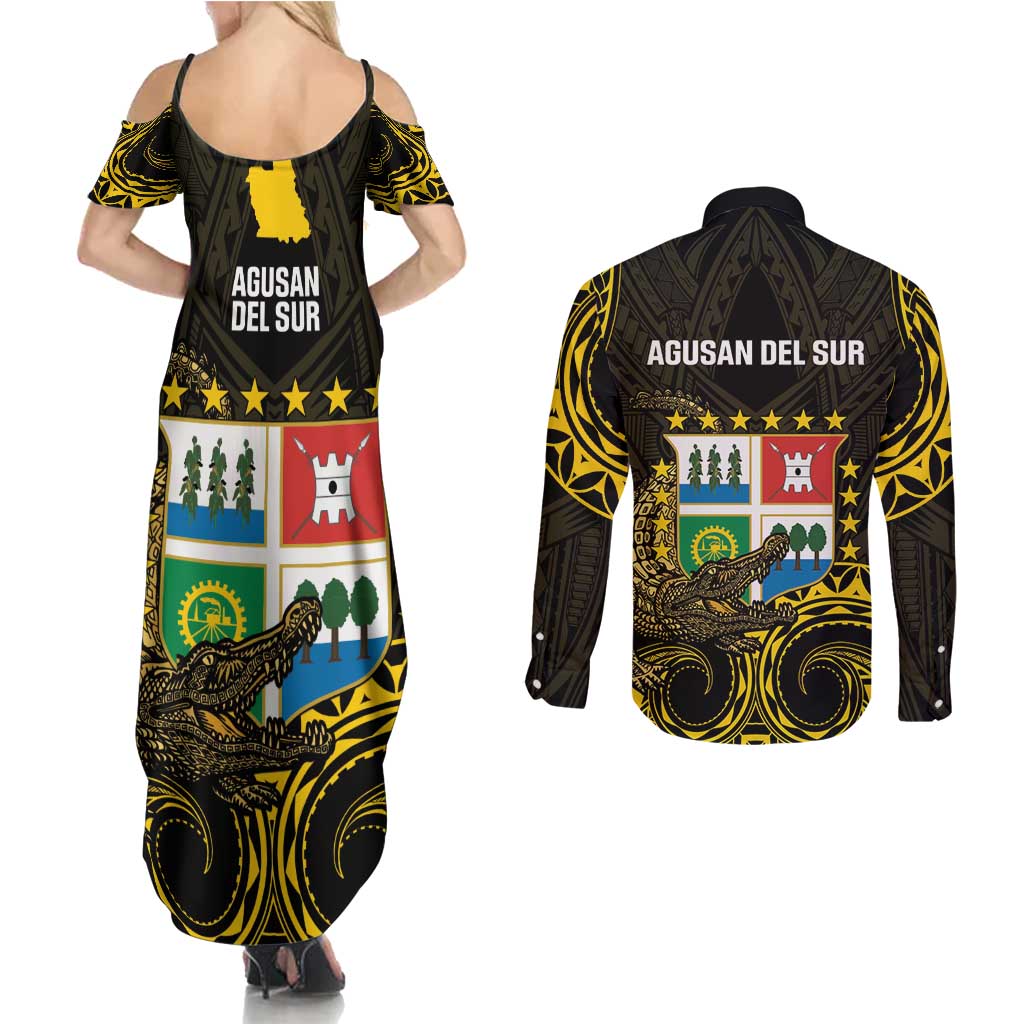 Agusan del Sur Philippines Couples Matching Summer Maxi Dress and Long Sleeve Button Shirt Habagatang Agusan Lolong LT14 - Polynesian Pride