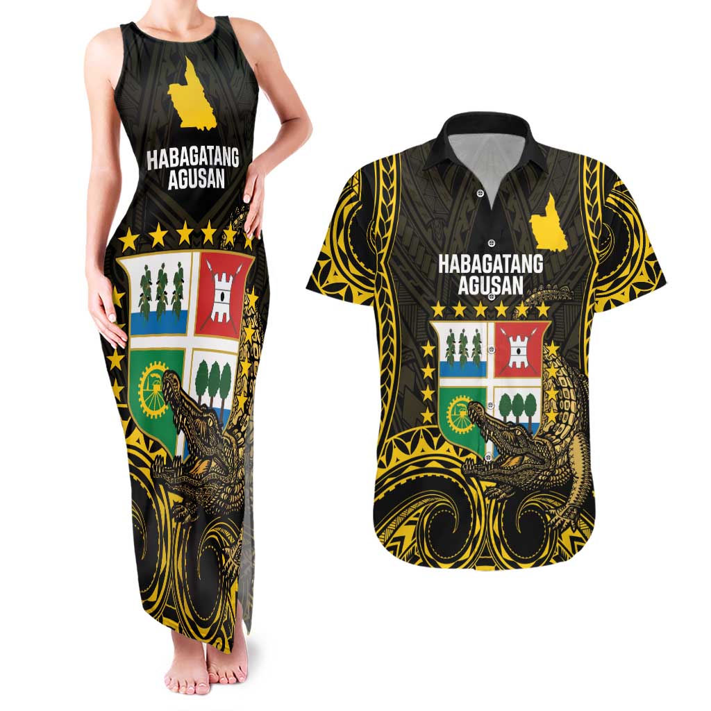 Agusan del Sur Philippines Couples Matching Tank Maxi Dress and Hawaiian Shirt Habagatang Agusan Lolong LT14 Black - Polynesian Pride