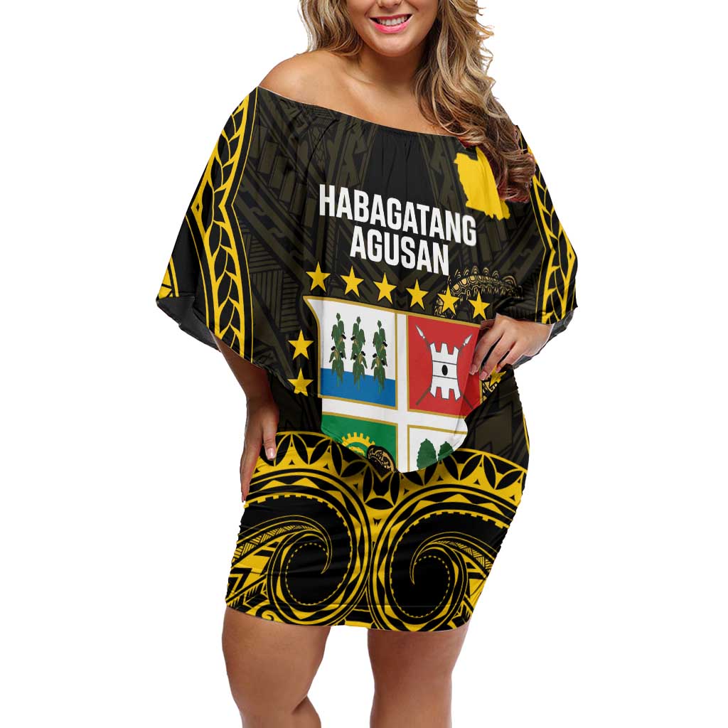 Agusan del Sur Philippines Family Matching Off Shoulder Short Dress and Hawaiian Shirt Habagatang Agusan Lolong LT14 Mom's Dress Black - Polynesian Pride