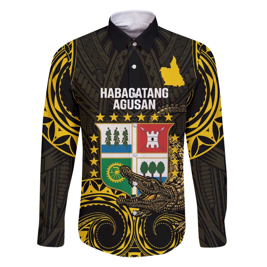 Agusan del Sur Philippines Family Matching Short Sleeve Bodycon Dress and Hawaiian Shirt Habagatang Agusan Lolong LT14 Dad's Shirt - Long Sleeve Black - Polynesian Pride