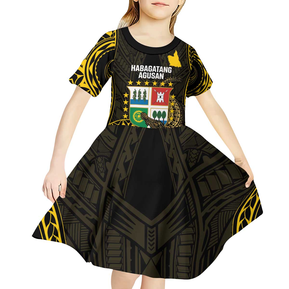 Agusan del Sur Philippines Kid Short Sleeve Dress Habagatang Agusan Lolong LT14 - Polynesian Pride