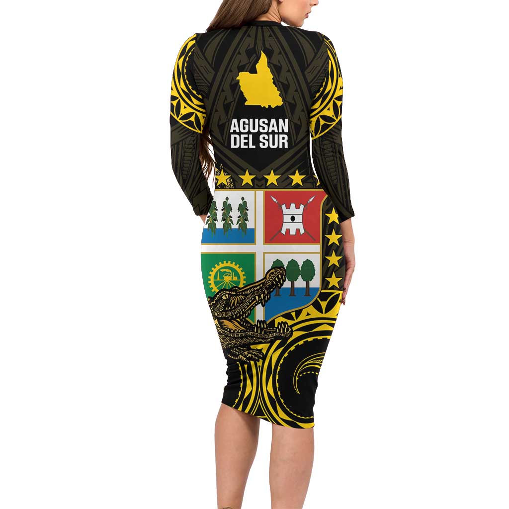 Agusan del Sur Philippines Long Sleeve Bodycon Dress Habagatang Agusan Lolong LT14 - Polynesian Pride