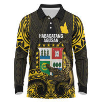 Agusan del Sur Philippines Long Sleeve Polo Shirt Habagatang Agusan Lolong LT14 Black - Polynesian Pride