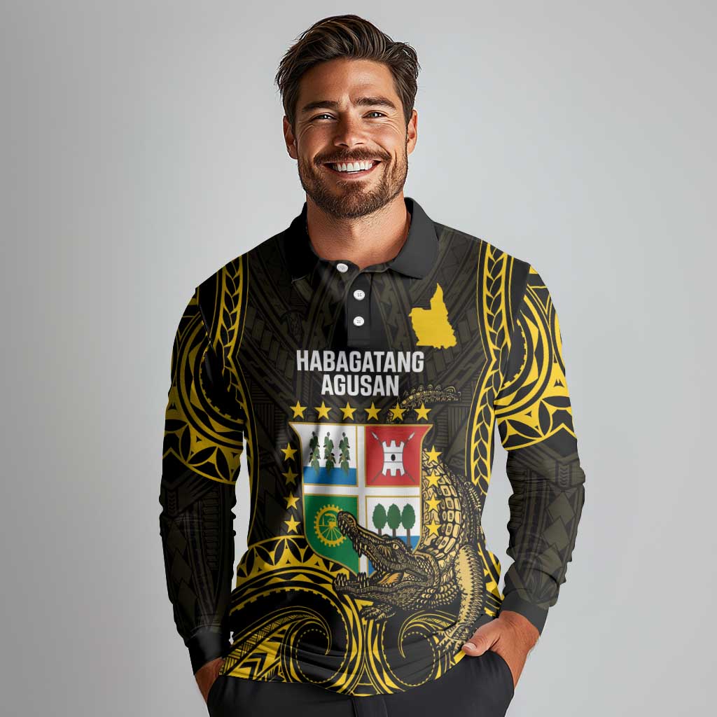 Agusan del Sur Philippines Long Sleeve Polo Shirt Habagatang Agusan Lolong LT14 - Polynesian Pride