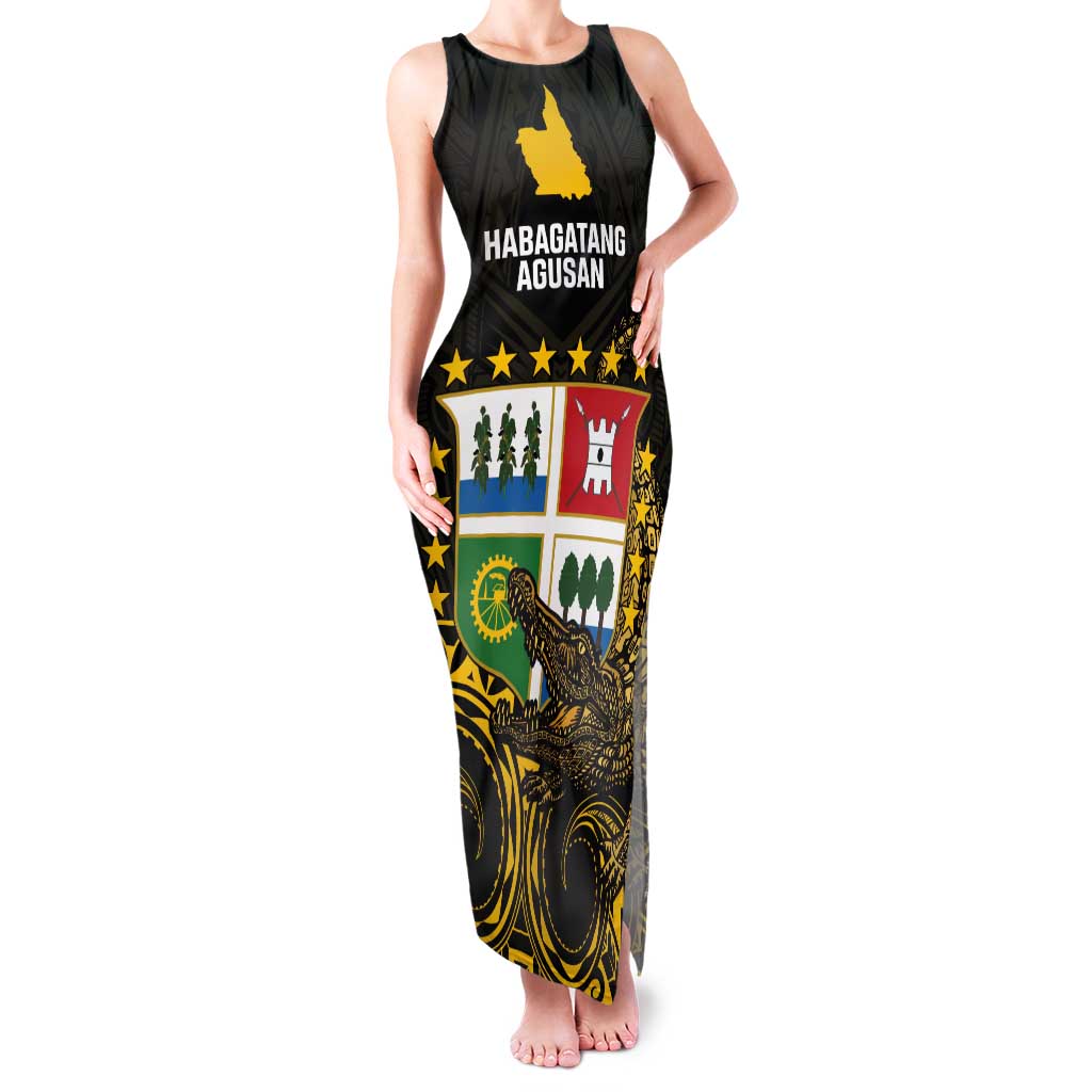 Agusan del Sur Philippines Tank Maxi Dress Habagatang Agusan Lolong LT14 Women Black - Polynesian Pride
