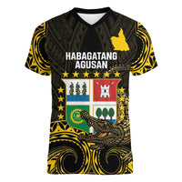 Agusan del Sur Philippines Women V-Neck T-Shirt Habagatang Agusan Lolong LT14 Female Black - Polynesian Pride