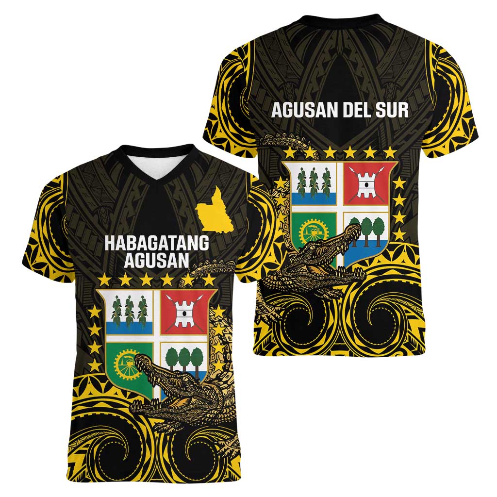 Agusan del Sur Philippines Women V-Neck T-Shirt Habagatang Agusan Lolong LT14 - Polynesian Pride