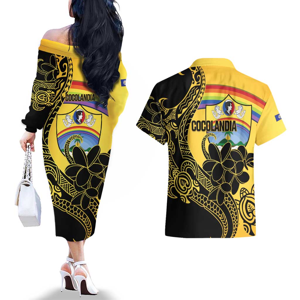 Quezon Province Couples Matching Off The Shoulder Long Sleeve Dress and Hawaiian Shirt Cocolandia Philippines Turtle LT14 - Polynesian Pride