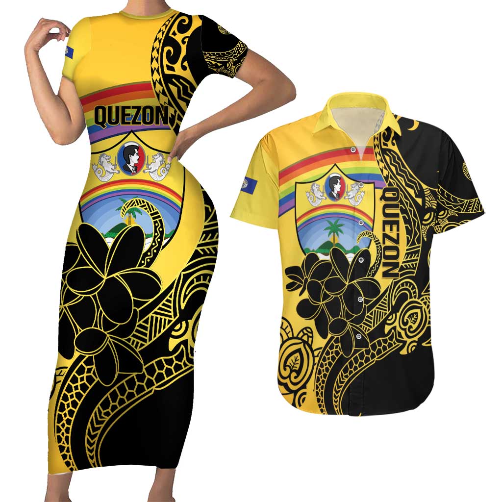 Quezon Province Couples Matching Short Sleeve Bodycon Dress and Hawaiian Shirt Cocolandia Philippines Turtle LT14 Gold - Polynesian Pride