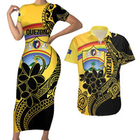 Quezon Province Couples Matching Short Sleeve Bodycon Dress and Hawaiian Shirt Cocolandia Philippines Turtle LT14 Gold - Polynesian Pride