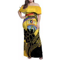 Quezon Province Family Matching Off Shoulder Maxi Dress and Hawaiian Shirt Cocolandia Philippines Turtle LT14 Mom's Dress Gold - Polynesian Pride