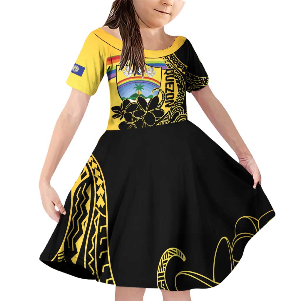 Quezon Province Family Matching Off Shoulder Short Dress and Hawaiian Shirt Cocolandia Philippines Turtle LT14 Daughter's Dress Gold - Polynesian Pride