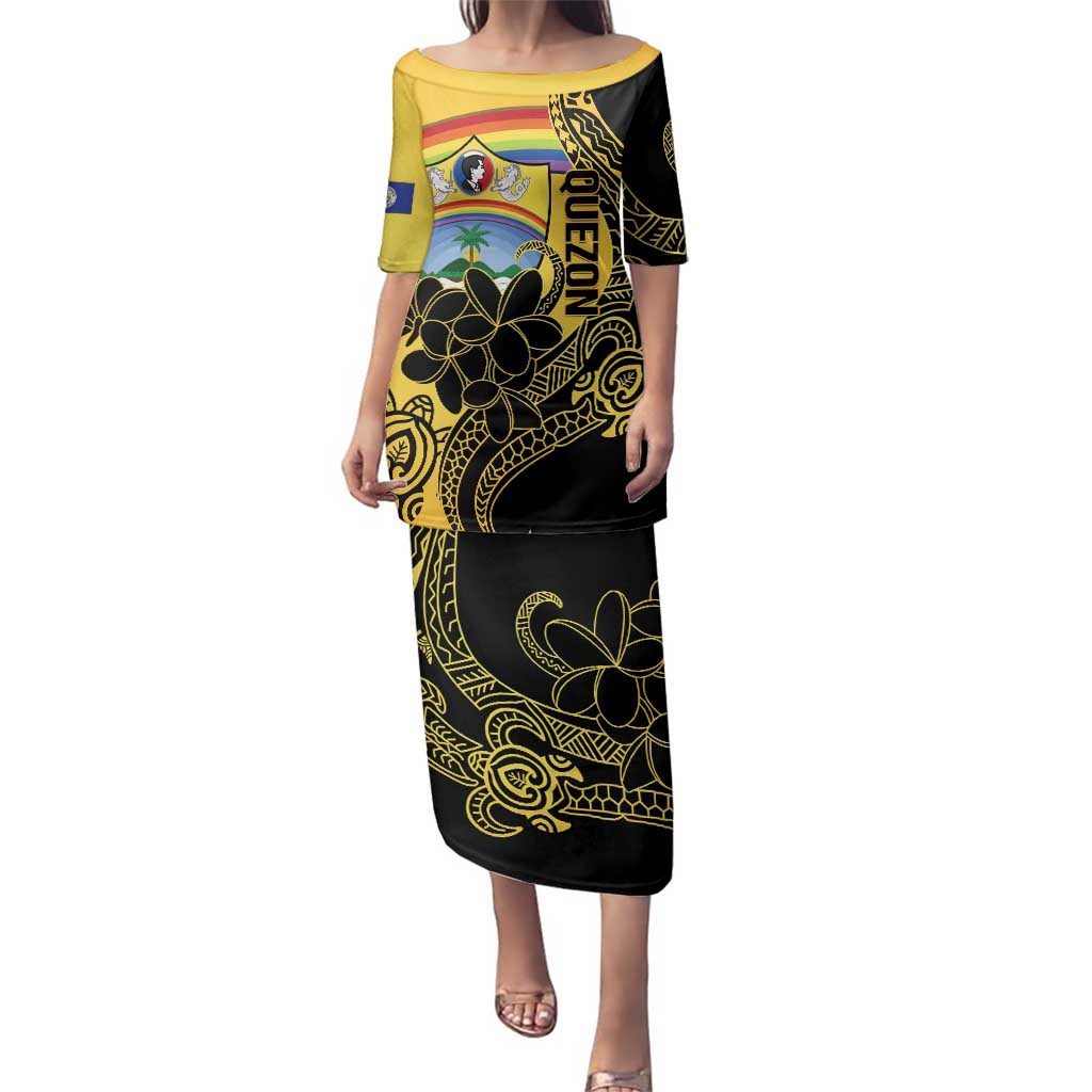 Quezon Province Family Matching Puletasi and Hawaiian Shirt Cocolandia Philippines Turtle LT14 Mom's Dress Gold - Polynesian Pride