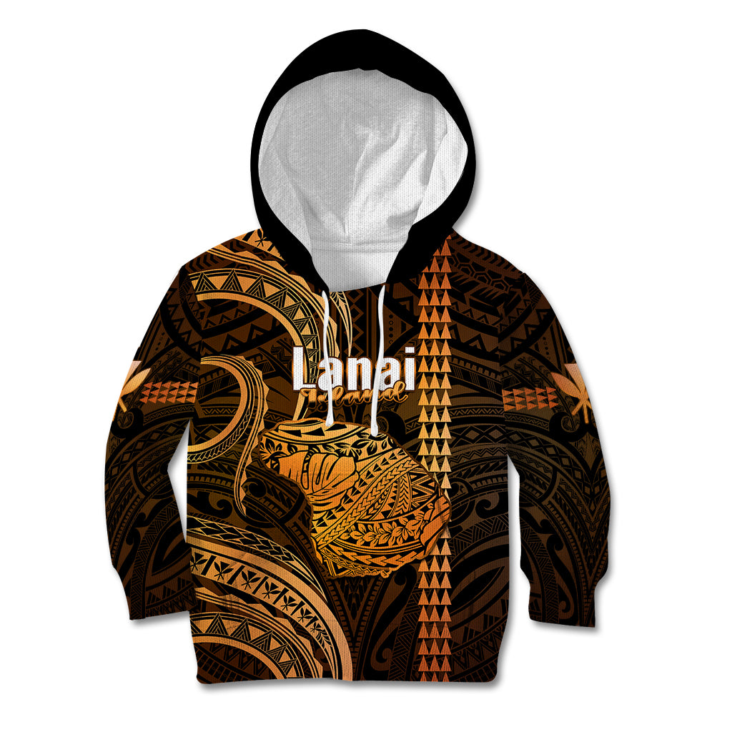 Polynesian Pride Hawaiian Islands Kid Hoodie Lani Map Gold Kanaka With Kakau LT14 Hoodie Gold - Polynesian Pride