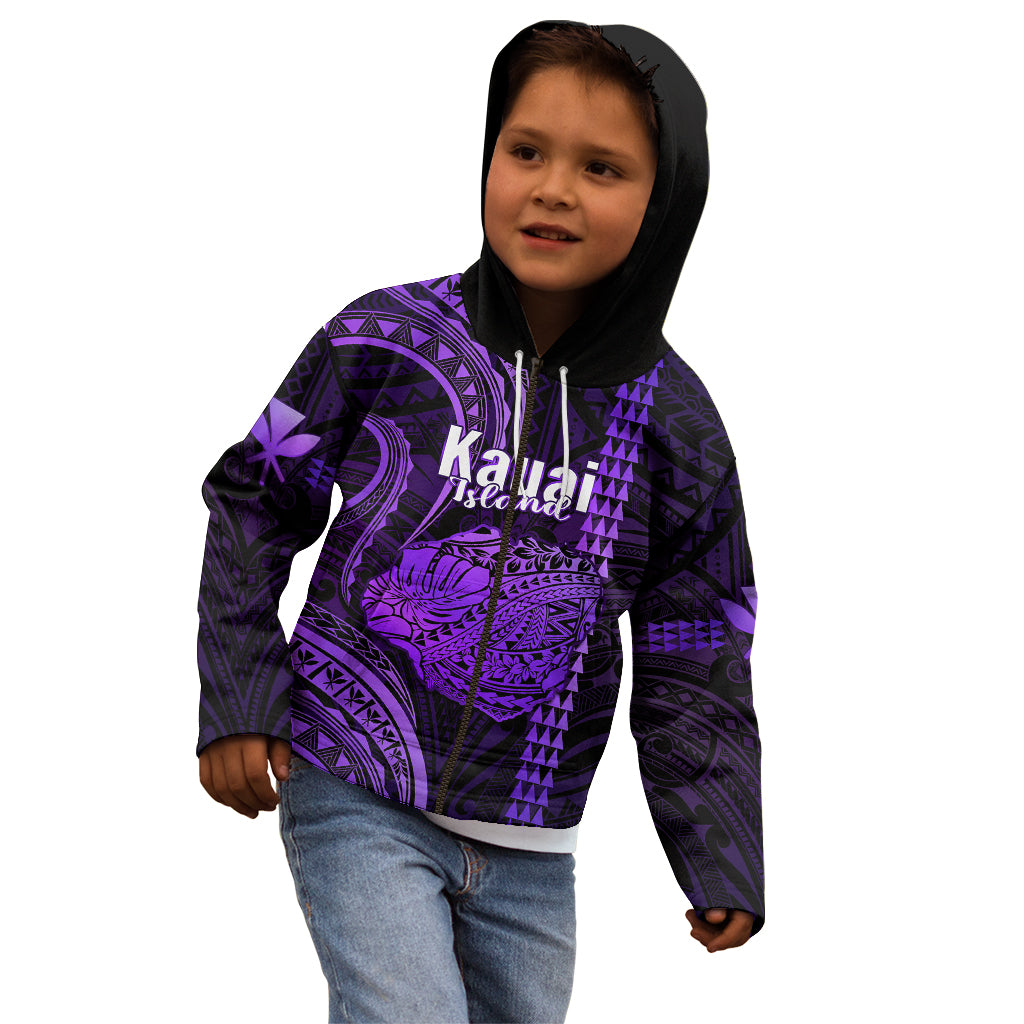 Polynesian Pride Hawaiian Islands Kid Hoodie Kauai Map Purple Kanaka With Kakau LT14 - Polynesian Pride