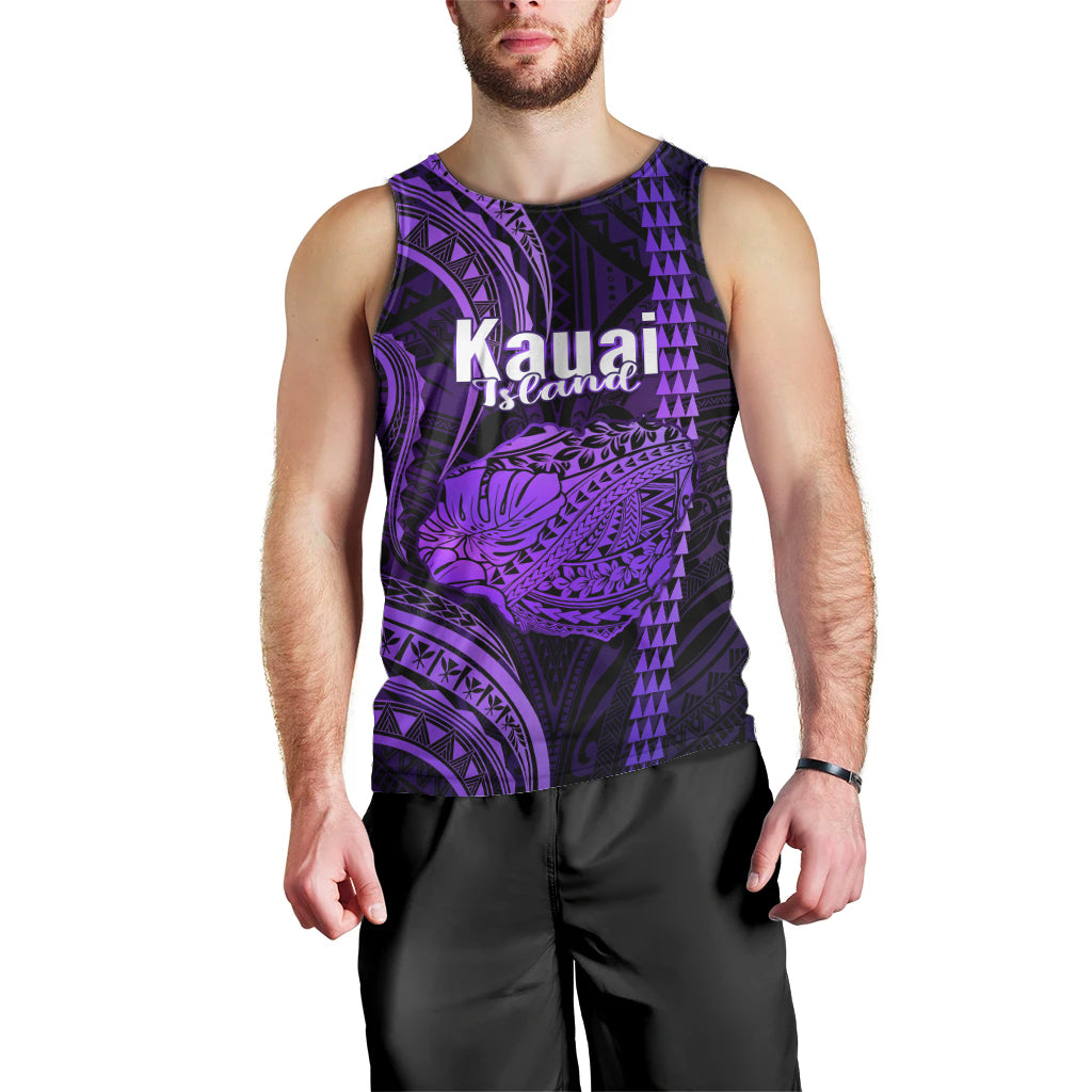 Polynesian Pride Hawaiian Islands Men Tank Top Kauai Map Purple Kanaka With Kakau LT14 - Polynesian Pride