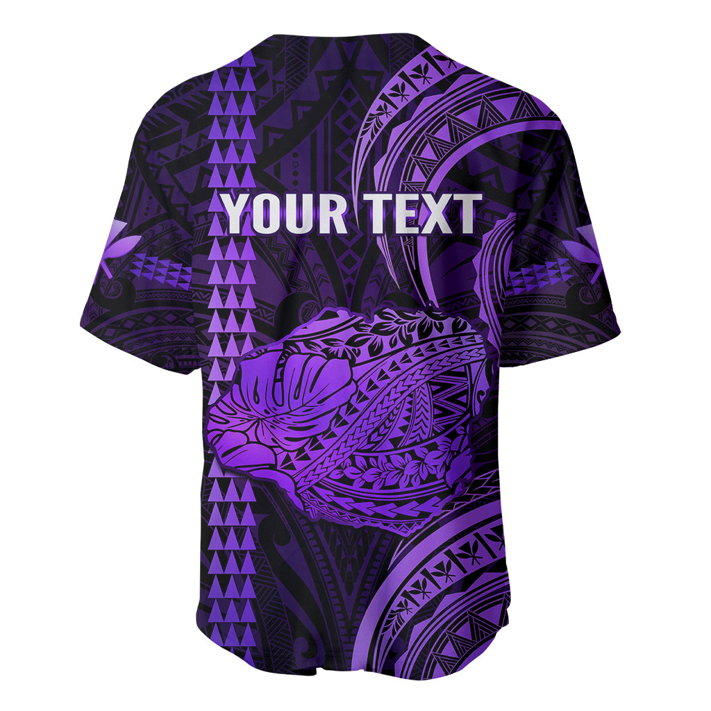 Personalised Hawaiian Islands Baseball Jersey Kauai Map Purple Kanaka With Kakau LT14 - Polynesian Pride