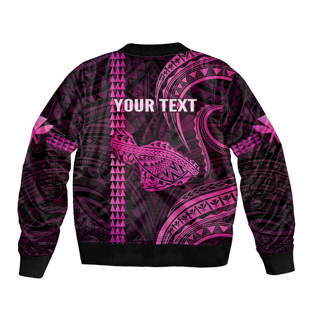 Personalised Hawaiian Islands Bomber Jacket Maui Map Pink Kanaka With Kakau LT14 - Polynesian Pride