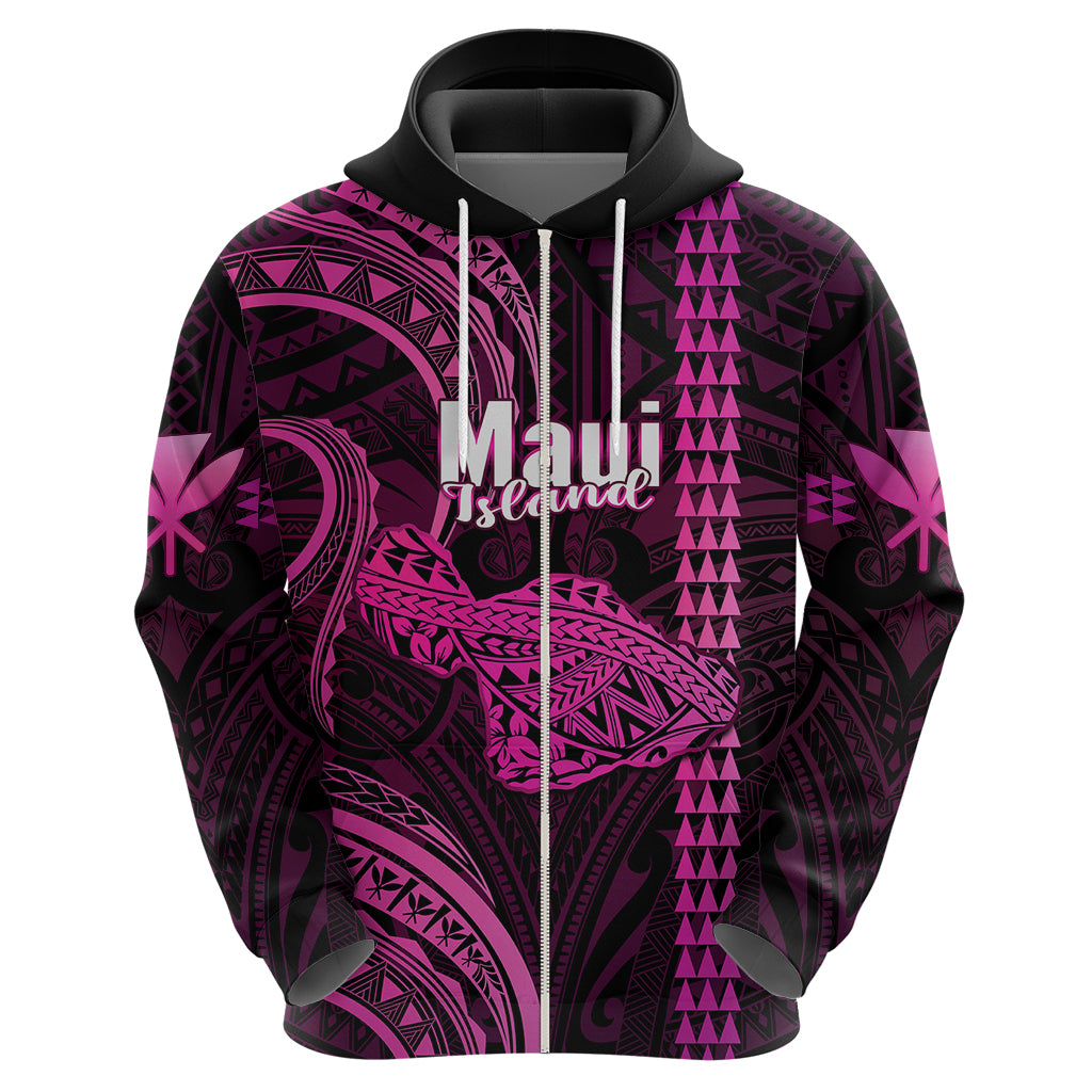 Custom Hawaiian Islands Hoodie Maui Map Pink Kanaka With Kakau LT14 - Polynesian Pride