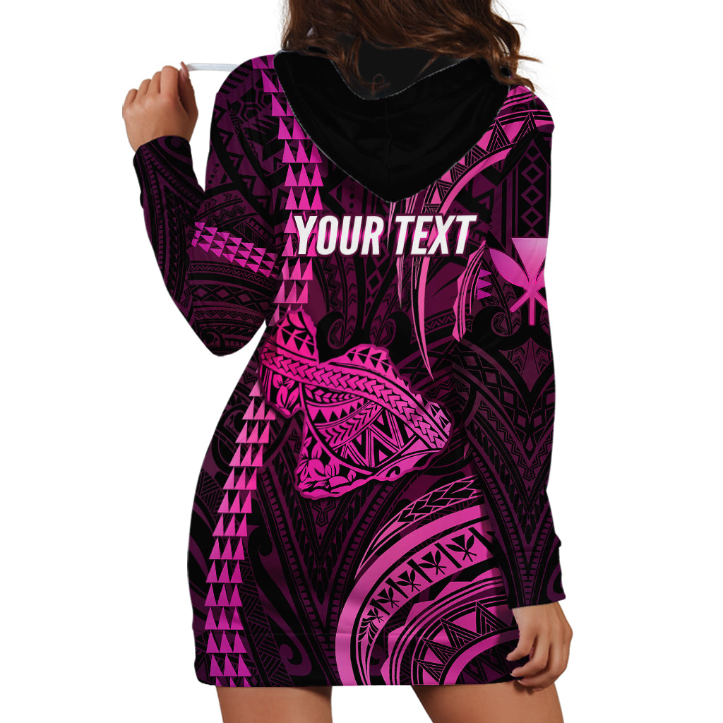 Personalised Hawaiian Islands Hoodie Dress Maui Map Pink Kanaka With Kakau LT14 - Polynesian Pride