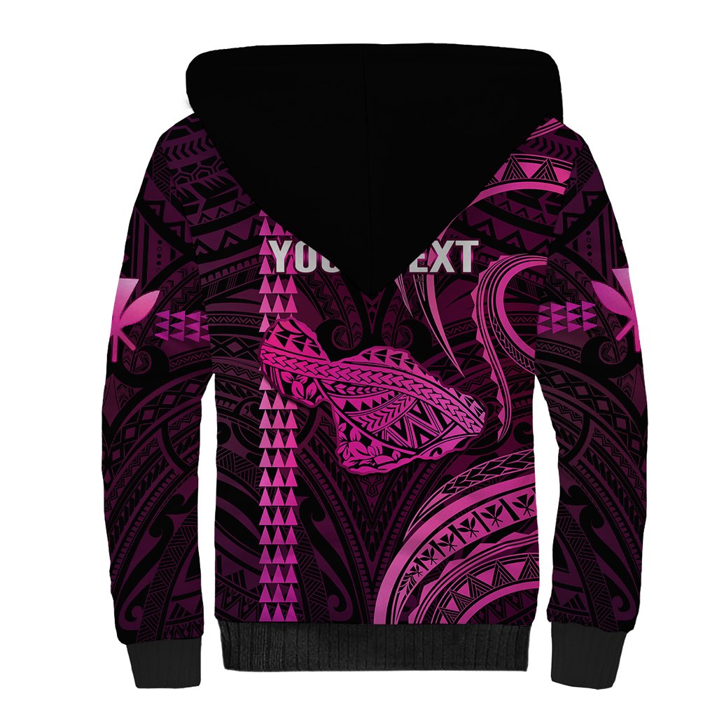 Personalised Hawaiian Islands Sherpa Hoodie Maui Map Pink Kanaka With Kakau LT14 - Polynesian Pride