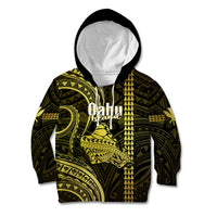 Polynesian Pride Hawaiian Islands Kid Hoodie Oahu Map Yellow Kanaka With Kakau LT14 Hoodie Yellow - Polynesian Pride