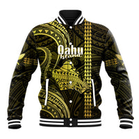 Personalised Hawaiian Islands Baseball Jacket Oahu Map Yellow Kanaka With Kakau LT14 Unisex Yellow - Polynesian Pride