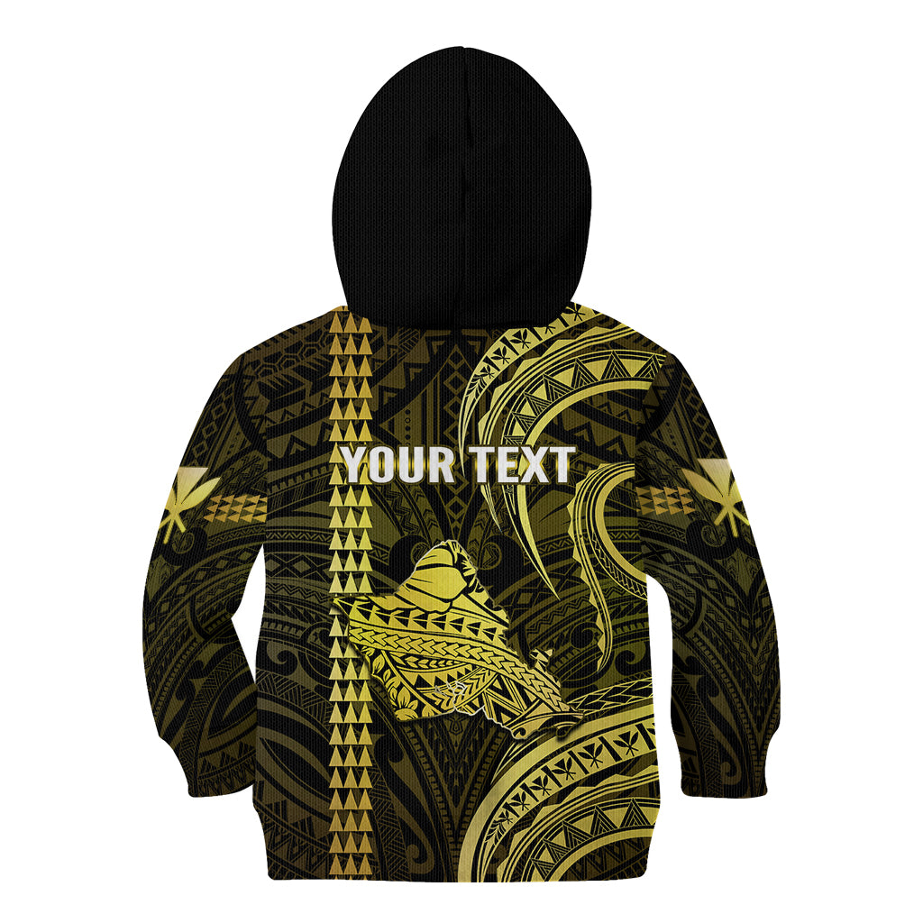Personalised Hawaiian Islands Kid Hoodie Oahu Map Yellow Kanaka With Kakau LT14 - Polynesian Pride