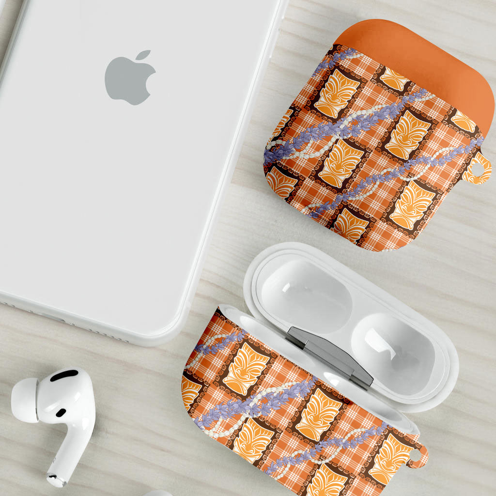 Aloha Hawaii Tiki Palaka Motifs AirPods Case Honohono Lei Orange Elegant Vibes LT14 - Polynesian Pride