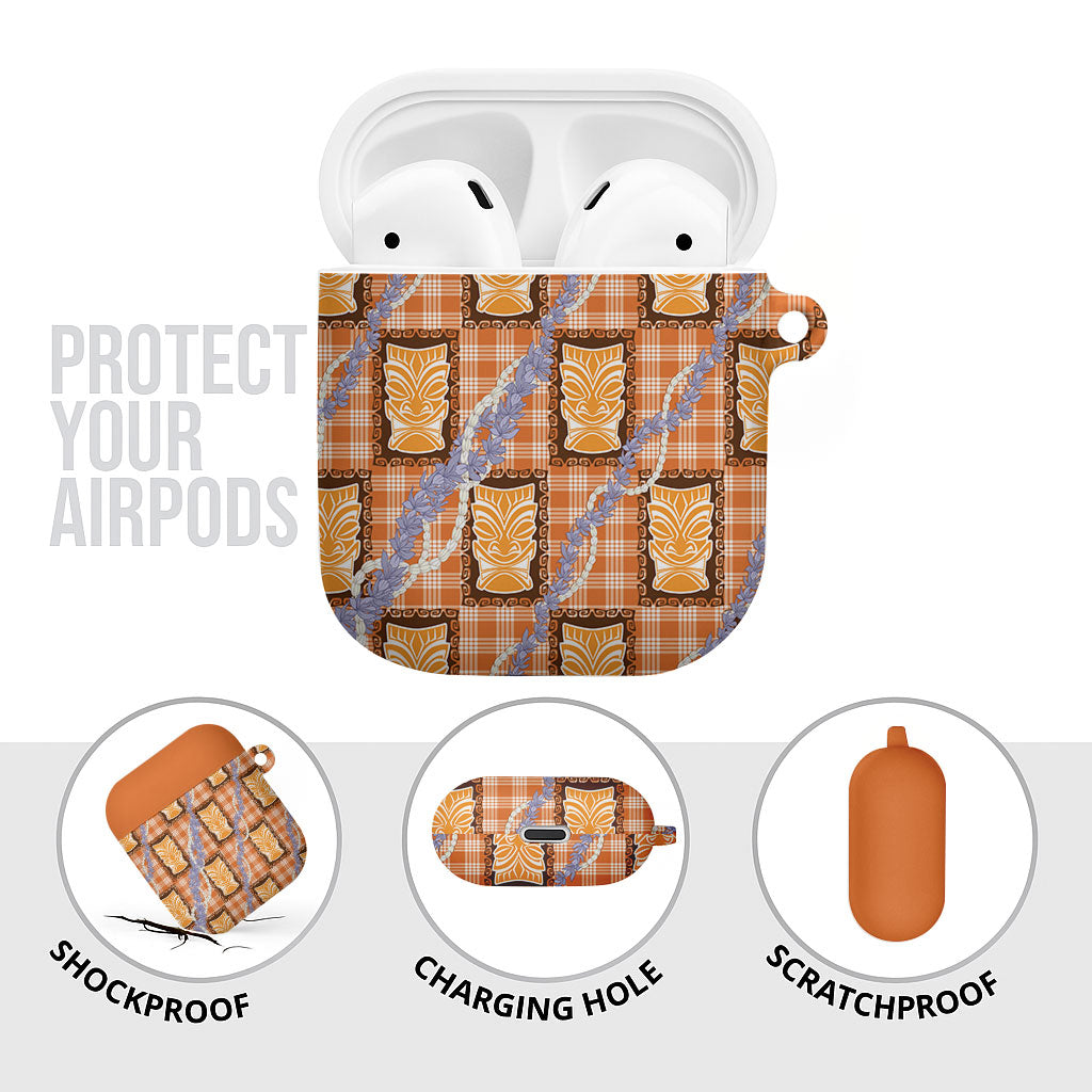 Aloha Hawaii Tiki Palaka Motifs AirPods Case Honohono Lei Orange Elegant Vibes LT14 - Polynesian Pride