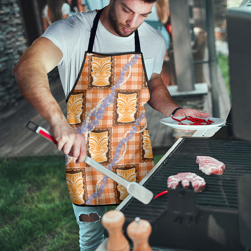 Aloha Hawaii Tiki Palaka Motifs Apron Honohono Lei Orange Elegant Vibes