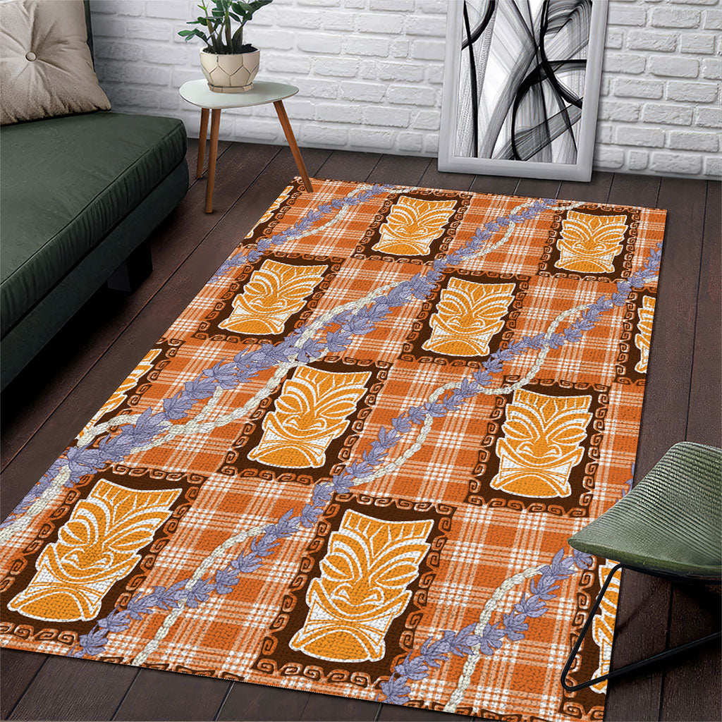 Aloha Hawaii Tiki Palaka Motifs Area Rug Honohono Lei Orange Elegant Vibes LT14 Orange - Polynesian Pride