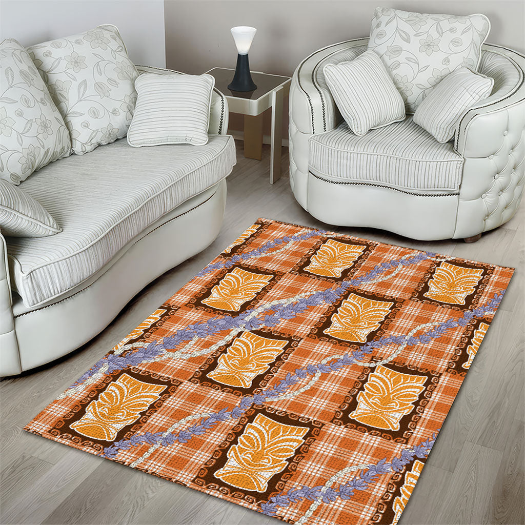 Aloha Hawaii Tiki Palaka Motifs Area Rug Honohono Lei Orange Elegant Vibes LT14 - Polynesian Pride