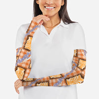 Aloha Hawaii Tiki Palaka Motifs Arm Sleeves Honohono Lei Orange Elegant Vibes LT14 - Polynesian Pride