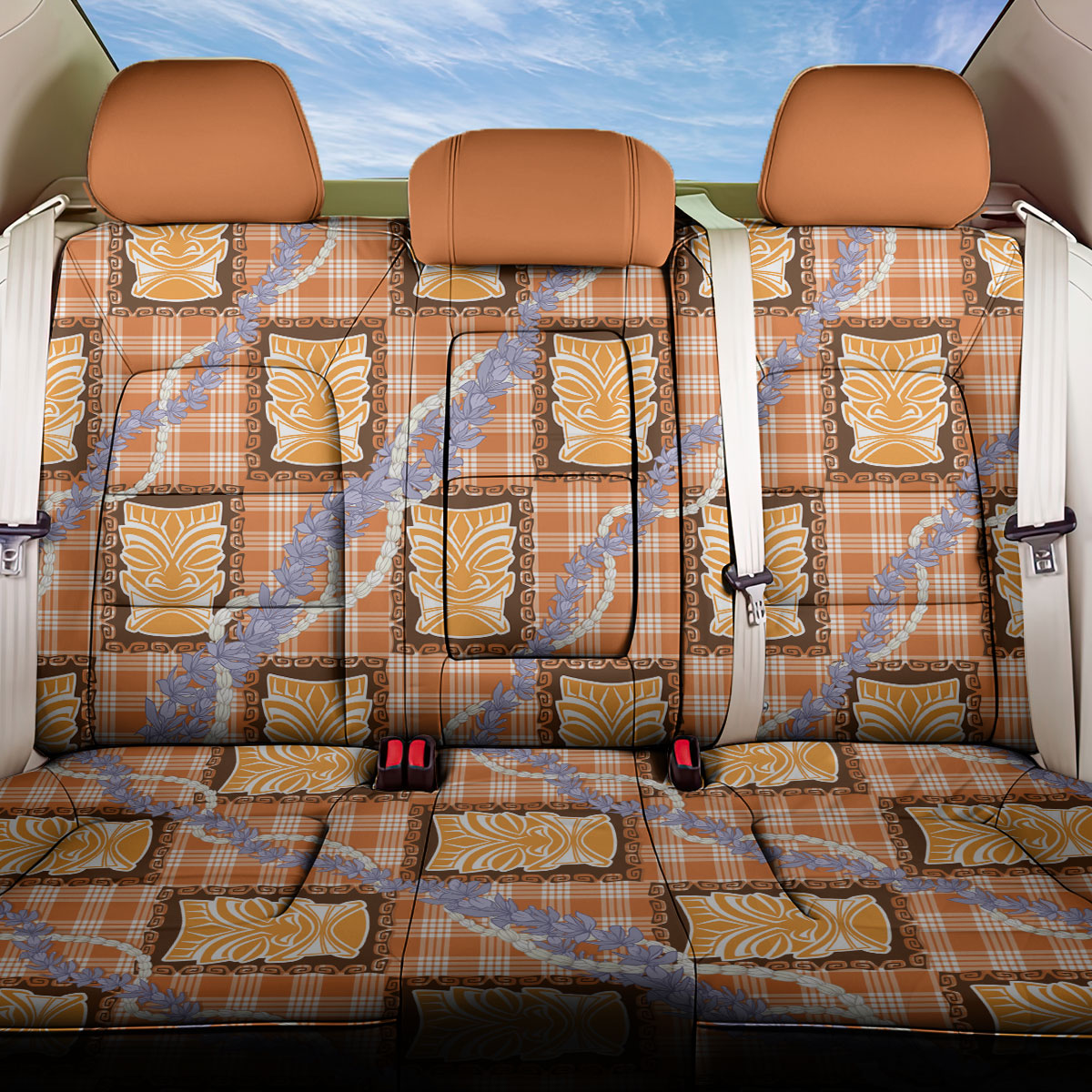 Aloha Hawaii Tiki Palaka Motifs Back Car Seat Cover Honohono Lei Orange Elegant Vibes LT14 One Size Orange - Polynesian Pride