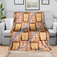 Aloha Hawaii Tiki Palaka Motifs Blanket Honohono Lei Orange Elegant Vibes