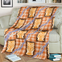 Aloha Hawaii Tiki Palaka Motifs Blanket Honohono Lei Orange Elegant Vibes